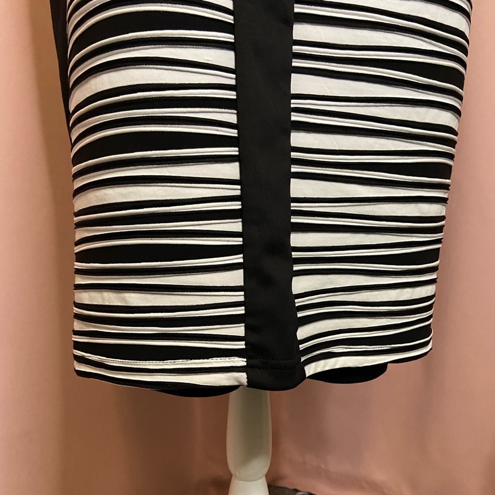 NWT R&M Richards Sleeveless Scoop Neck Black & White Ribbed Cocktail Dress: BB74 - Picture 9 of 15